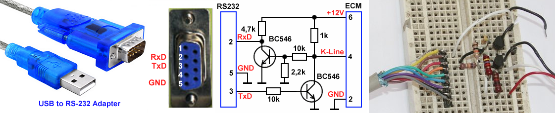 ISO14230 RS232 to K-Line Adapter circuit